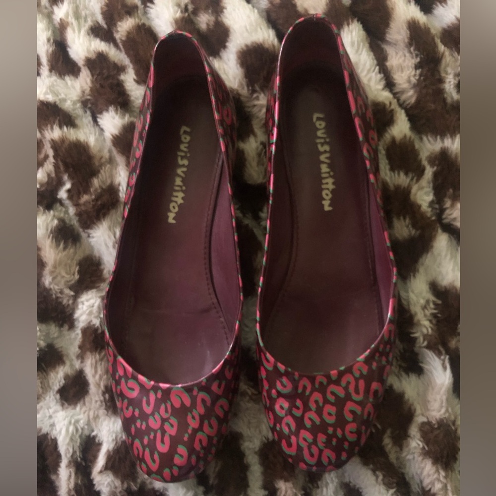 Authentic Louis Vuitton Stephen Sprouse Burgundy pink Leopard Print flats 40 10